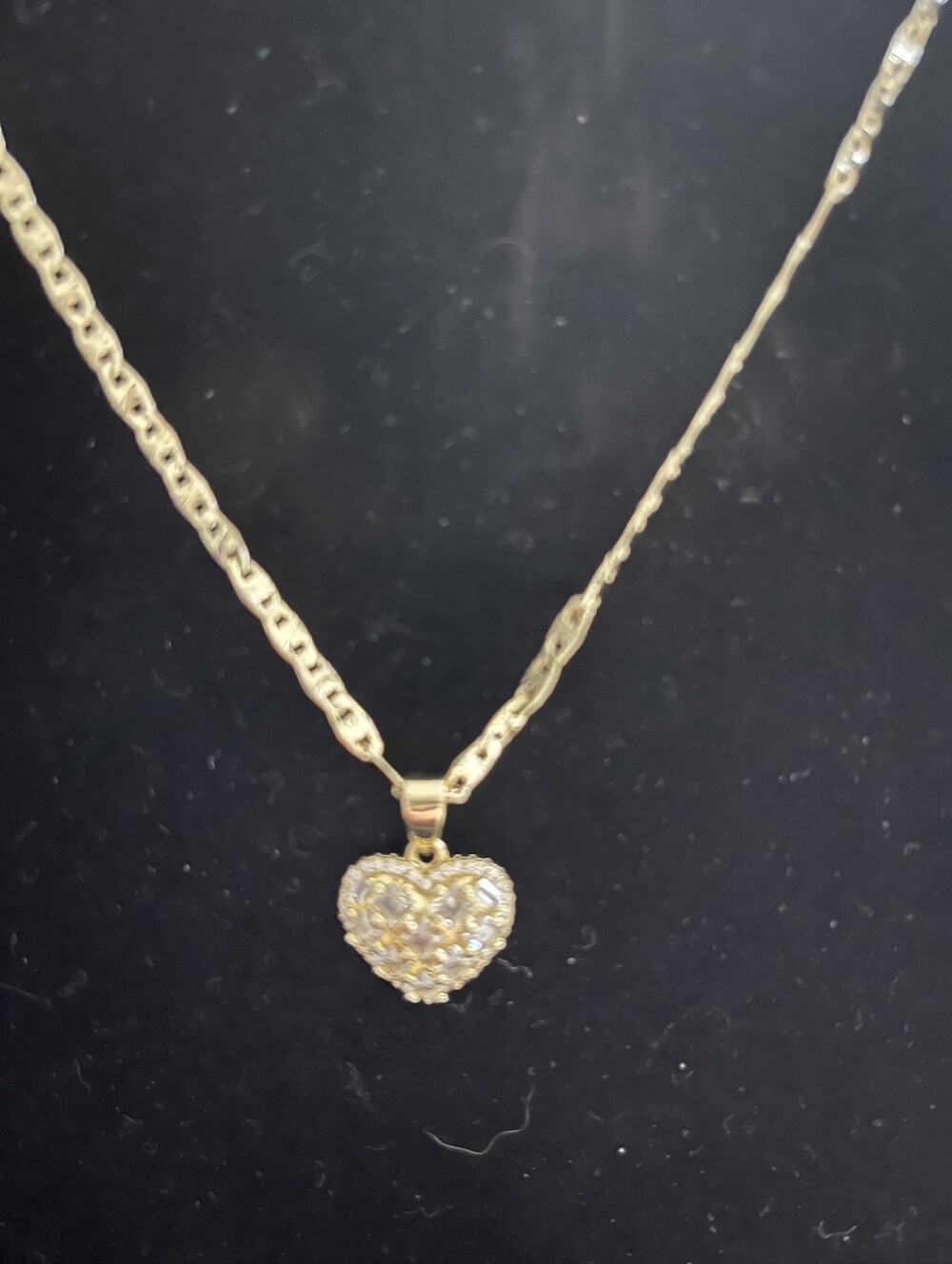 14k Gold-filled Stone Heart Necklace with Crystal Accents 17"